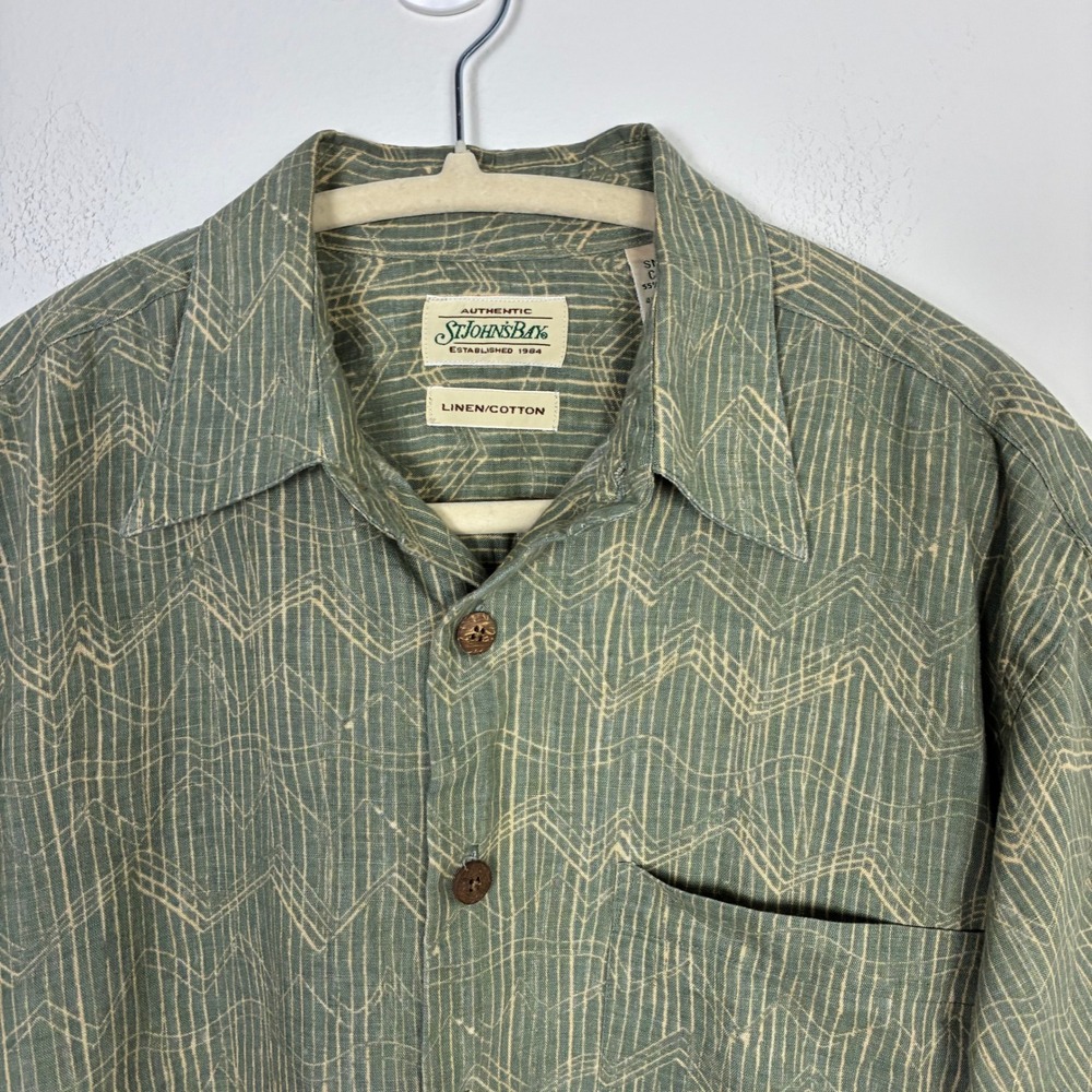 St Johns Bay Linen Cotton Short Sleeve Button Down Shirt Mens Small Summer Retro - Picture 3 of 5